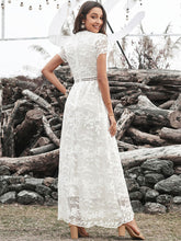 Vestido largo informal de manga corta con cuello en V y largo hasta el suelo